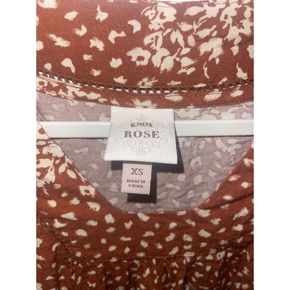 Knox Rose XS Mini Dress Brown Floral Boho Peasant Style - Picture 2 of 5